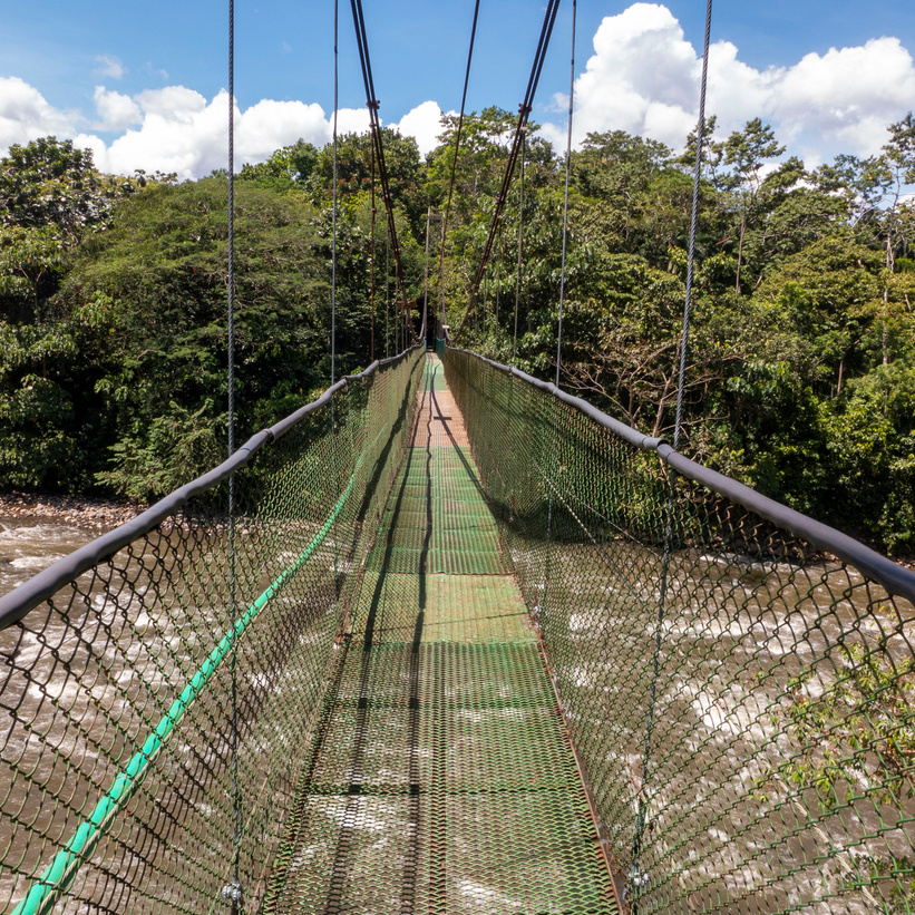 In the Tirimbina Reserve near Puerto Viejo you can reach the tropical rainforest with its exotic flora and fauna via one of the longest suspension bridges in Costa Rica